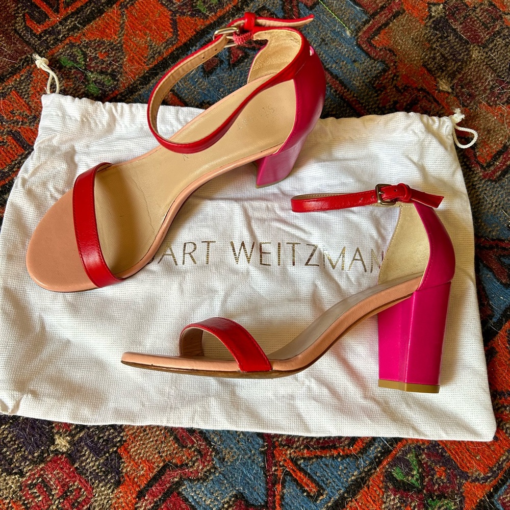 Stuart Weitzman Nearlynude Red Pink Leather Heels Women's Size 6